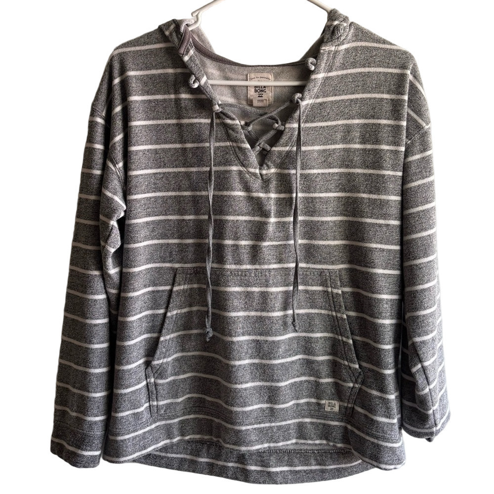 Billabong Gray and White Striped V-Neck hoodie